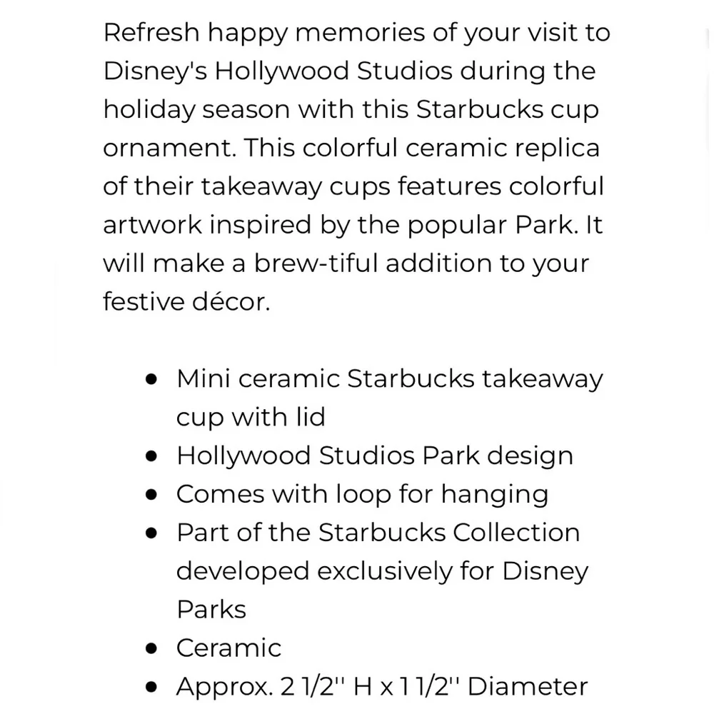 🆕 Disney | Hollywood Studios x Starbucks Retro Mickey Mouse Coffee Cup Ornament